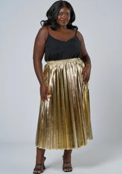 Halle Metallic Pleated Skirt
