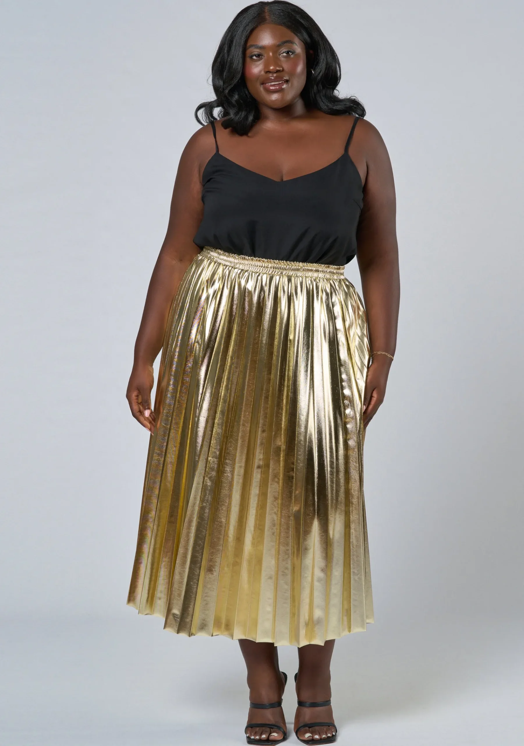 Halle Metallic Pleated Skirt
