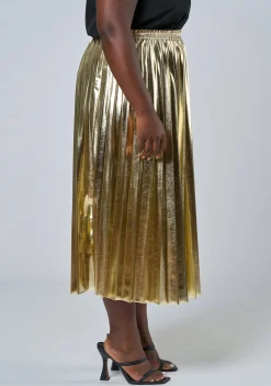 Halle Metallic Pleated Skirt