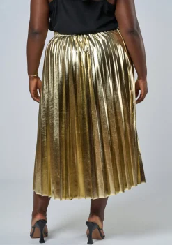 Halle Metallic Pleated Skirt