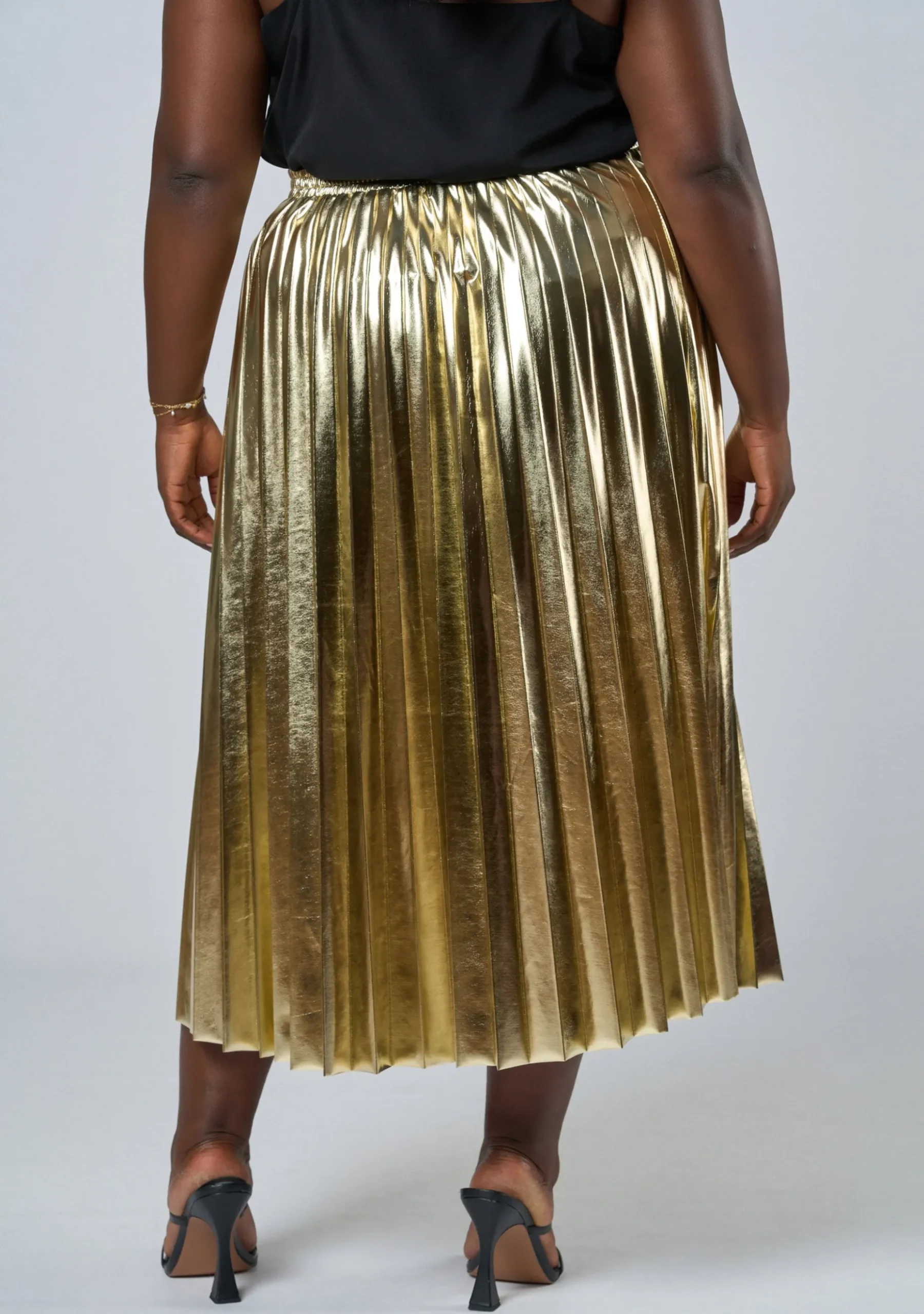 Halle Metallic Pleated Skirt