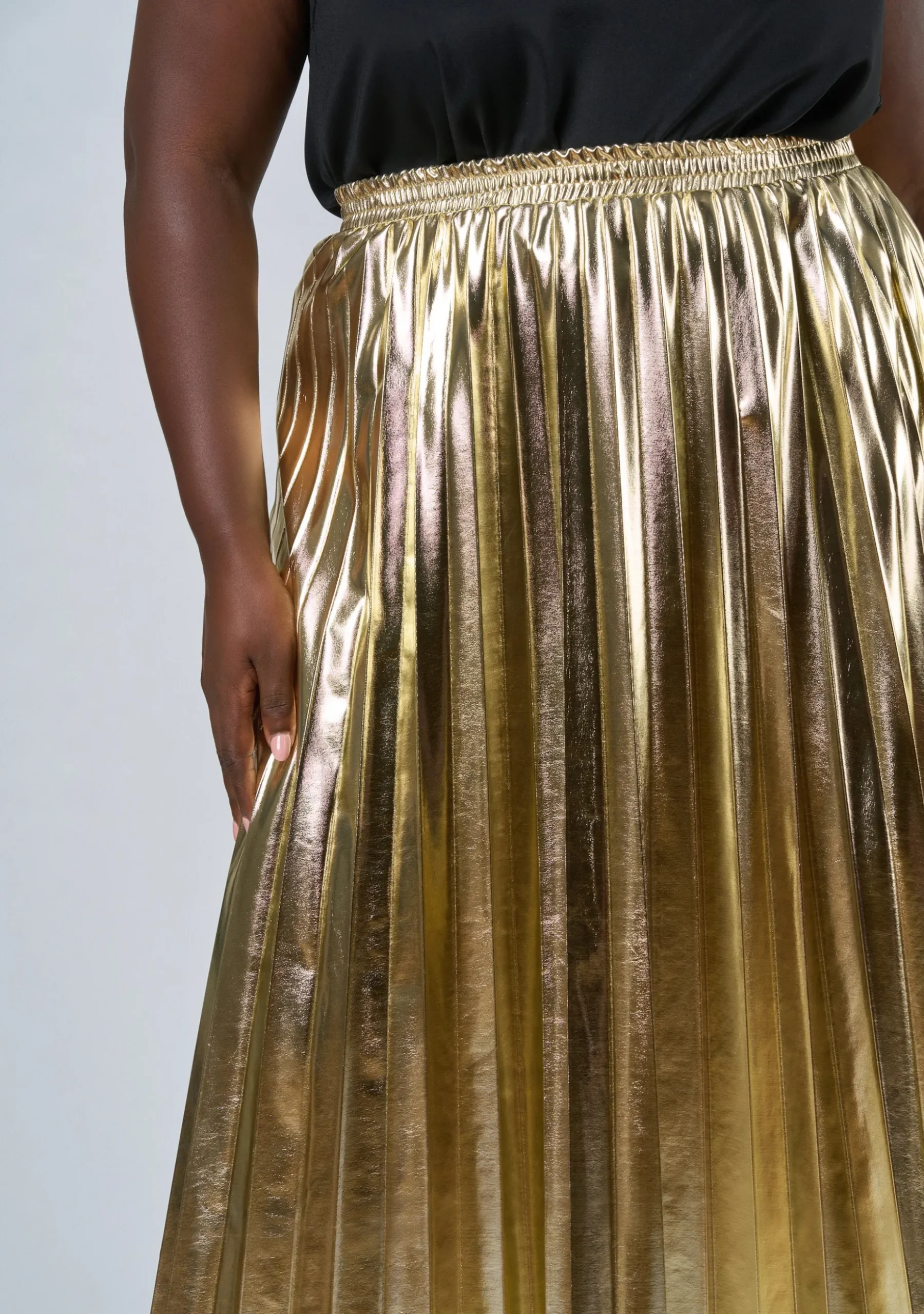 Halle Metallic Pleated Skirt