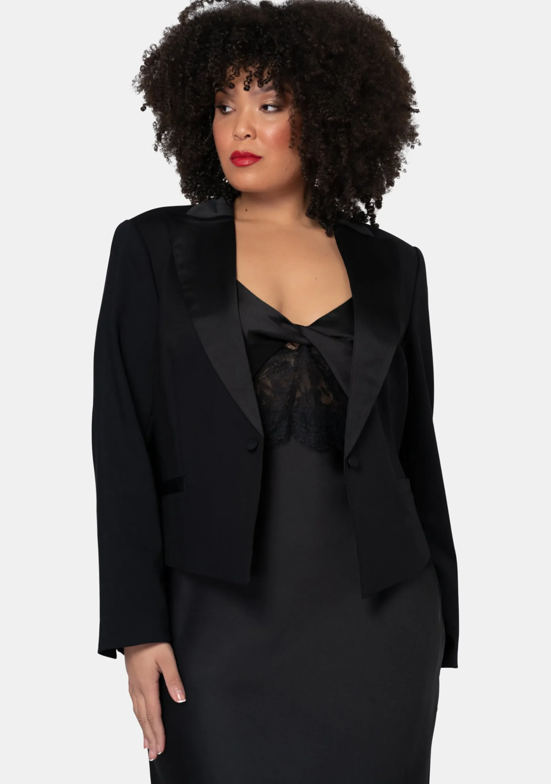 Her Satin Trim Crop Blazer