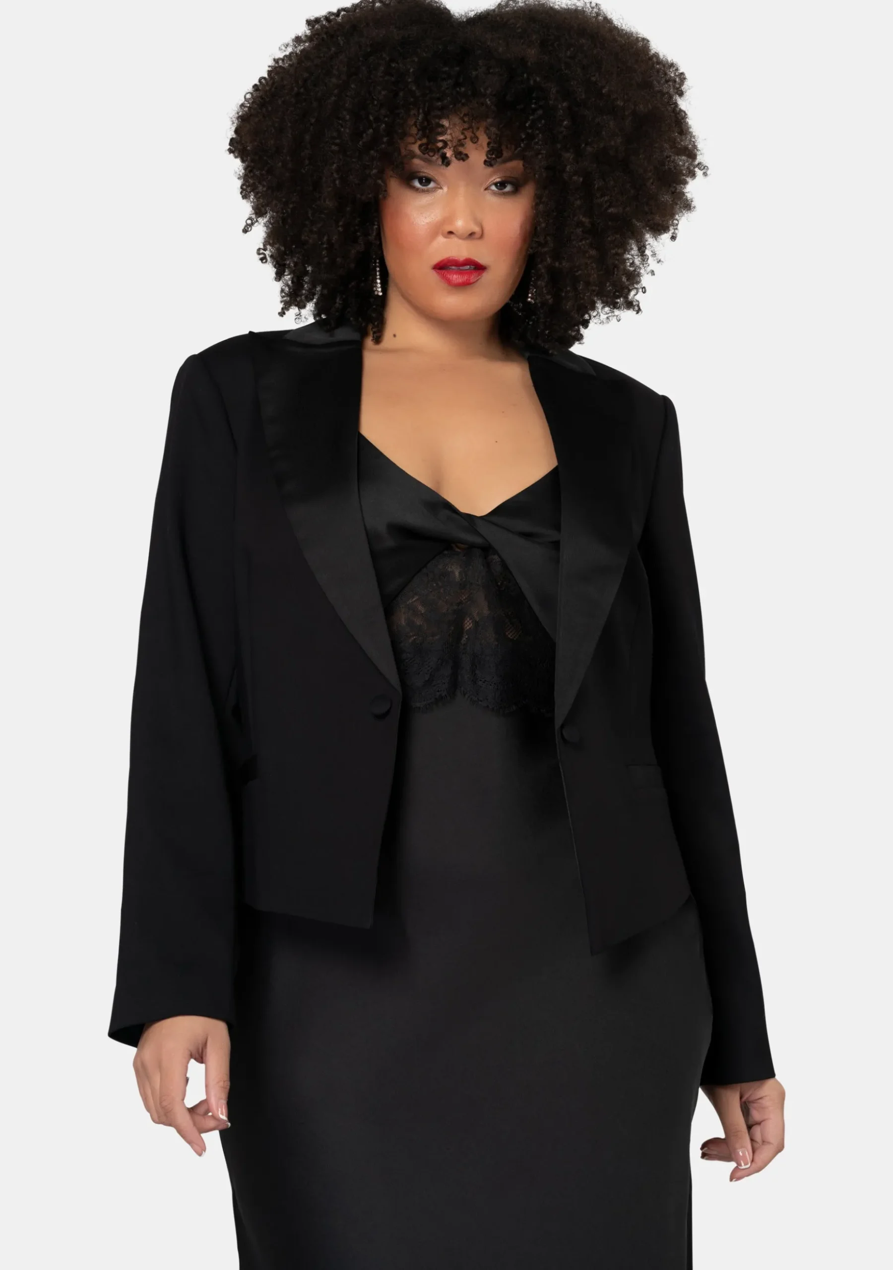 Her Satin Trim Crop Blazer
